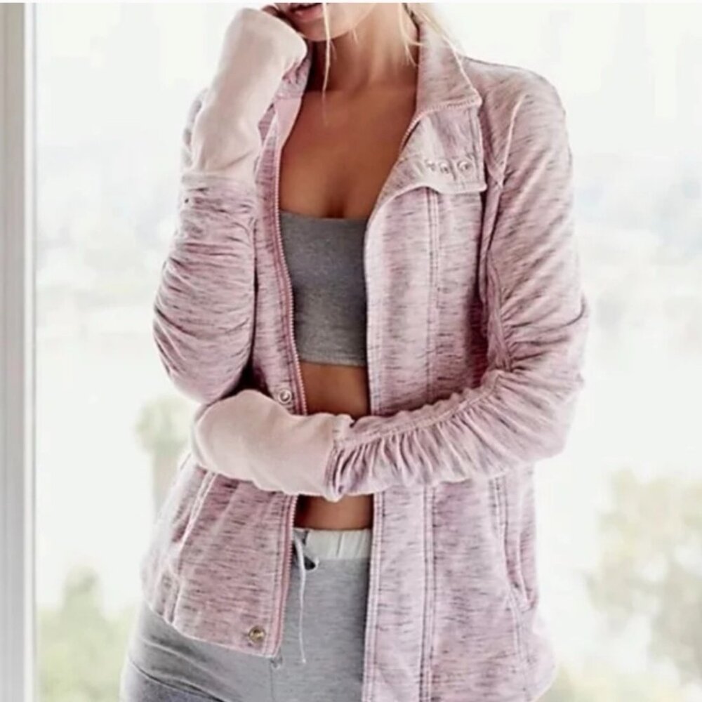 Free People Pink Speckled Zip-Up Hoodie Jacket